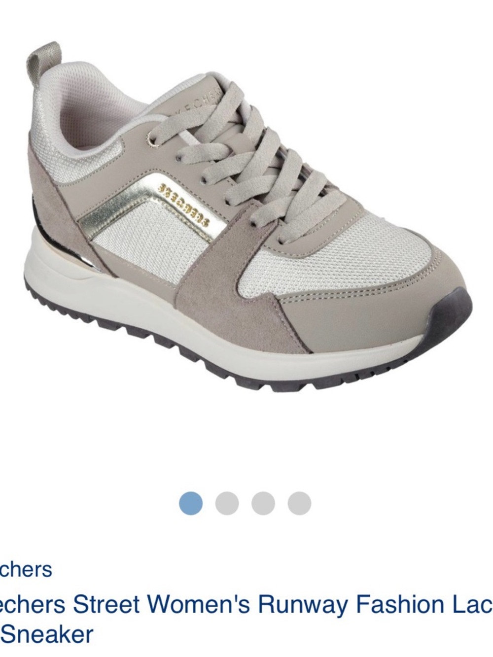 Skechers Women's Taupe Mesh & Suede Lace-Up Sneaker with Metallic Accent